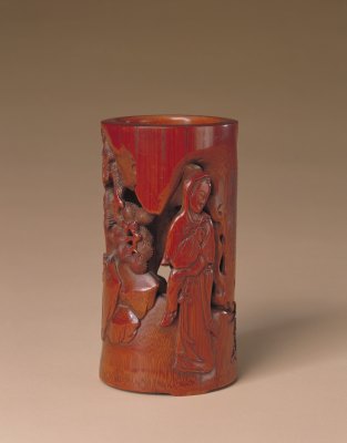 图片[1]-Zhu Sansong’s pen holder for the portrait of a lady carved in bamboo-China Archive